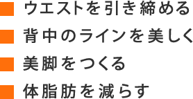ウェストを引き締める・背中のラインを美しく・美脚をつくる・体脂肪を減らす